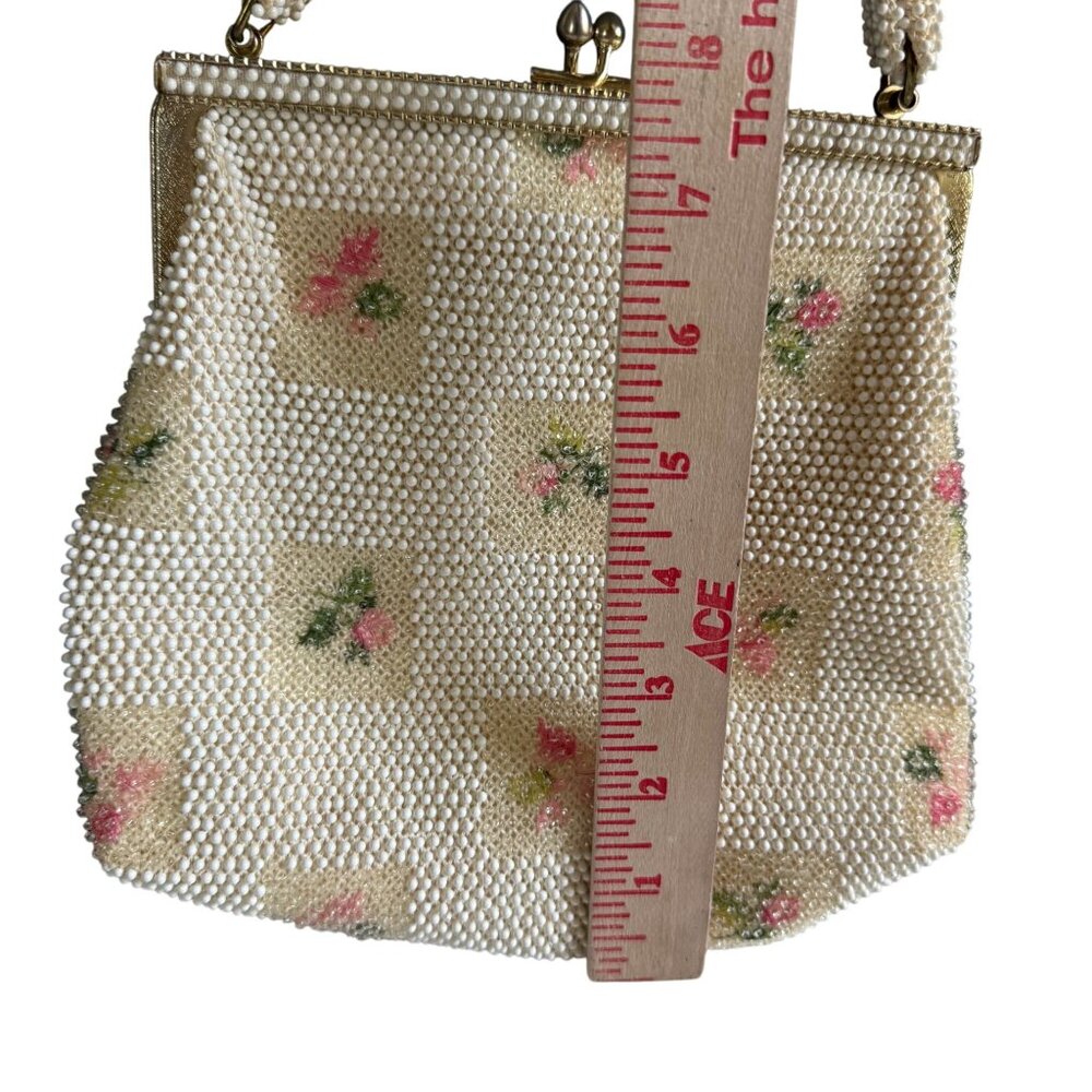 VTG Lumured Petite Bead Embroidered Floral Beaded Handbag Purse Bag Evening - Picture 8 of 9